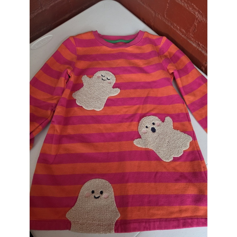 Mini Boden Halloween Ghosts Striped Pink Orange Dress 4 6 Girl